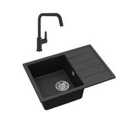 62x44 cm évier avec égouttoir réversible en Granite, à encastrer, noir + mitigeur lavabo/cuisine Grohe Start (SATSE2BG430)
