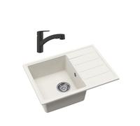 62x44 cm kit évier avec égouttoir réversible en Granite, à encastrer, blanc + mitigeur de cuisine Grohe Start (SATSE2WG303)