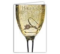 63-1162 Carte Heureux Mariage Félicitations Couple Alliances et Bague de Fiançailles Flute de Champagne Bulles de Bonheur en Or Doré - Avec Enveloppe Blanche Format 12x17,5cm - Fabriqué en France
