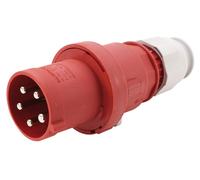 63 Ampères Connecteur CEE 5 pôles (3P+N+PE) mâle, codage 6h rouge feu RAL 3000 200/346V à 240/415V Fréquence 50
