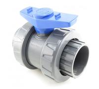 Vanne double union poignée bleue PVC pression Ø 63 mm - Fitt