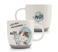 63007 - Tasse en porcelaine de qualité supérieure - Motif chat - Avec inscription « Lass Mich Nachdenken » - 400 ml - 9,5 x 9,5 cm - Grise - Jolie idée cadeau