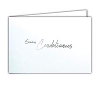 64-1065 Carte Sincères Condoléances avec Enveloppe Blanche - Argenté Brillant sur Fond Blanc - Décès et Deuil - Format Fermé 17x11,5 cm - Fabriquée en France