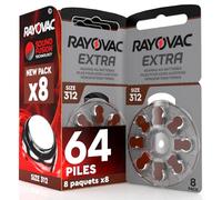 64 Batteries pour appareils auditifs Rayovac Extra Size 312-8 Blister de 8 Piles