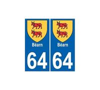 64 Béarn blason 2 autocollant plaque immatriculation auto sticker - Couleur : droits - Angles : droits