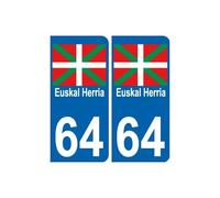 64 Euskal Herria sticker auto Pays Basque autocollant plaque immatriculation- Angles : arrondis- Couleur de fond : bleu