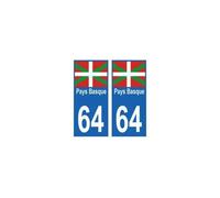 64 Pays Basque autocollant plaque- Angles : arrondis- Couleur de fond : blanc
