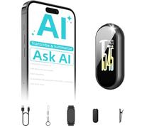 64GB Enregistreur Vocal IA avec Bouton Tactile Prise,4 Accessoires,Écran 1″ | Fonctionnalités Transcription IA,Dictaphone Enregistreur Vocal Numérique IA,Activation Vocale pour Cours et Réunions-Noir