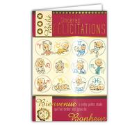 66-1034-A Carte Horoscope Signe Zodiac Bébé Fille Félicitations Naissance ou Adoption Texte Doré Bienvenue à cette petite étoile qui fait briller vos yeux de Bonheur Illustrations Enveloppe 12x17,5cm