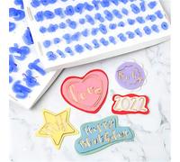 66 pièces Jeu de tampons en plastique pour impression de gâteau, comprenant des lettres majuscules et minuscules, des chiffres, des symboles pour écrire des messages sur les gâteaux d'anniversaire DIY