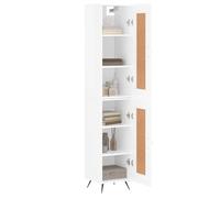 (6694)Meuble rangement - Buffet haut - contemporain - Blanc brillant 34,5x34x180 cm Bois d'ingénierie ,poid:34.02 kg