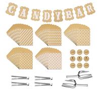 67pcs Candy Bar, Contient 50 Sachet Papier Bonbon et 10 Autocollants, 4 Pinces à Sucre et 2 Cuillères à Glace et 1 Candy Bar Banderole Guirlande, pour Bar à Bonbons, Buffet, Barbecue, Mariage, Fête