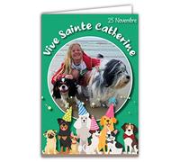68-1307 Carte avec Enveloppe Vive Sainte Catherine Chapeaux 25 Novembre Bonne Fête pour petite fille qui aime les chiens Promenade Sable Mer Vert d'eau Carte à échanger collectionner récréation