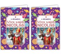 68-1337 Carte avec Enveloppe Vive Saint Nicolas avec son âne gris 6 décembre Bonne fête des écoliers enfants sages comme des images à collectionner pour Garçons Filles Bombons - Fabriqué en France
