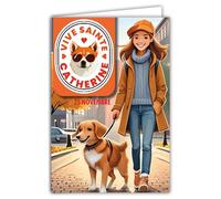68-1340 Carte Vive Sainte Catherine 25 novembre Souhaitez une Bonne Fête à une Jeune Fille Femme qui aime promener avec son chien - Avec Enveloppe Blanche Format 12x17cm