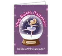 68-1348 Carte Vive Sainte Catherine 25 novembre Souhaitez une Bonne Fête à une Petite Fille Danseuse étoile Star Danse Classique Ballerine Boule à Neige Tutu Avec Enveloppe Blanche 12x17cm