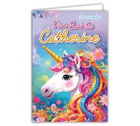 68-1357 Carte Vive Sainte Catherine 25 novembre Souhaitez une Bonne Fête à une Jeune Fille Licorne Cheval Fantastique Poney Crinière Arc-en-ciel fleuri - Avec Enveloppe Blanche 12x17cm