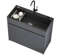 68cm Évier Autonome en Acier Inoxydable avec Meuble | Robinet Double à Eau Chaude et Froide | Étagère de Rangement | Usage Intérieur/Extérieur | Commercial et Cuisine/Salle de Bain