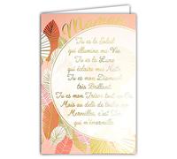 69-3037 Carte pour ma MAMAN mère avec un grand texte mots en dorure OR doré qui brille ; Livrée avec enveloppe couleur assortie ; Format Carte fermée 11,5x17cm ; Fabriqué en France