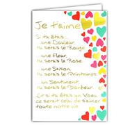 69-3044 Carte Sentiments JE T'AIME Saint Valentin 14 février grand texte mots en dorure OR doré qui brille ; Livrée avec enveloppe couleur assortie ; Format Carte fermée 11,5x17cm ; Fabriqué en France