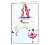 69-3123 Carte Anniversaire Danseuse Classique Ballerine pour Fille Enfant Peinture Aquarelle Mignonne -Finitions Dorure Or Doré + Gaufrage en Relief +1 Enveloppe Format 12x17cm -Fabriqué en Europe