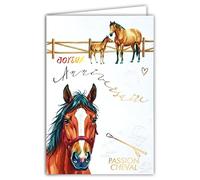 69-3126 Carte Anniversaire Animaux Cheval Jument Poulain Poney pour Cavalier Cavalière Peinture Aquarelle -Finitions Dorure Or Doré + Gaufrage en Relief +1 Enveloppe Format 12x17cm -Fabriqué en Europe