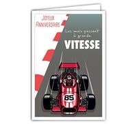 69-4324 Carte Joyeux Anniversaire avec Enveloppe - Mini Poster Format 17x11,5cm - Automobile Voiture de Course Circuit Rétro Vintage - Fabriquée en France
