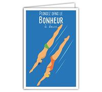 69-4331 Carte Plongez dans le BONHEUR À DEUX avec Enveloppe - Affichette Mini Posters Format 17x11,5cm - Félicitations pour un Couple Homme Femme Plongeurs Eau Bleue Piscine Mer Rétro Vintage