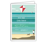 69-4336 Carte Félicitations Petit Bébé Grand Bonheur avec Enveloppe pour Naissance Baptême Adoption Anniversaire Garçon Cerf-Volant Chien Rétro Vintage - Affichette Mini Posters Format 17x11,5cm