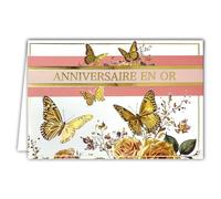 69-5163 Carte Anniversaire Femme en Or Doré Brillant Papillons - Carte de Vœux avec Enveloppe Blanche 12x17,5cm - Créé Imprimé Fabriqué en France - Cadeau élégant chic Rose poudré