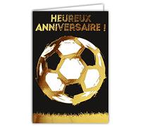 69-7022 Carte Double Anniversaire - Foot ballon avec Dorure - Format 12 x 17,5 cm - Meilleurs Vœux - Enveloppe Blanche - Message Original - Fabriquée en France Championnat d'Europe