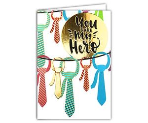69-7058 Carte avec Enveloppe You are my hero Cravates Homme Noir et Or Dorée Fête des Pères Papa Fils Frère Copain Mari Mr Masculin Souhaiter Anniversaire Brillant Chic Tendance Accessoire à la mode