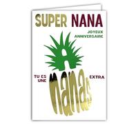 69-9020 Carte Joyeux ANNIVERSAIRE pour une Super Nana Fille Femme Extraordinaire +Enveloppe 12x17,5cm Mot en Forme d'Ananas en Or Doré Brillant Fruit Exotique Tropical - Création Fabrication Française
