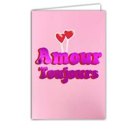 69-9048 Carte AMOUR toujours Je t'aime Saint Valentin 14 février Rose Brillant 2 Ballons Cœurs pour Couple Félicitations Union PACS Mariage Vie à 2 +Enveloppe 12x17,5cm Fabrication Française