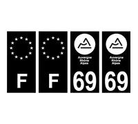 69 Rhône nouveau logo Noir autocollant plaque immatriculation auto ville sticker Lot de 4 Stickers - Angles : droits