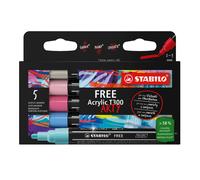 [692/5] STABILO Etui carton 5 marqueurs pointe moyenne FREE acrylic T300 Set ...