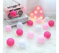 6cm Boule Coton Guirlande Lumineuse, DOTBUY LED Guirlande Lumineuse à Piles, Decoration Noël, Enfant, Festival, Chambre Mariage Décorations Style nordique (Rose fée,3.3M/20LED)