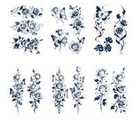 6feuilles Tatouages Éphémères À Motifs De Roses, Épines Et Papillons Pour Chevilles Et Bras, Style Couple Sexy, Longue Tenue Et Résistants À L'Eau.