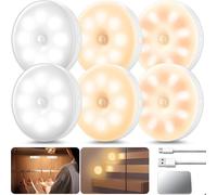 6Pack lampe detecteur de mouvement interieur, éclairage de Placard, chargement USB, Lampe Murale Sans fil pour Escalier, Couloir