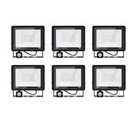 6PACK - Projecteur LED 100W Avec Détecteur de Mouvement, Blanc Froid (6000K) 10000LM, Extérieur IP66 Imperméable, Pour Sécurité, Garage, Couloir