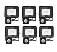 6PACK - Projecteur LED 10W Avec Détecteur de Mouvement, Blanc Froid (6000K) 1000LM, Extérieur IP66 Imperméable, Pour Sécurité, Garage, Couloir