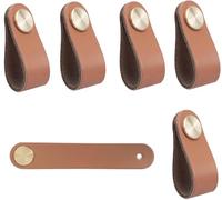 6Pc Poignées Meuble Cuir Poignées pour Placards en Cuir Véritable Bouton de Placard en Cuir pour Tiroirs pour Tiroirs Cuisine Salle de Bain