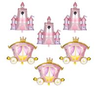 6pcs Ballons d’Anniversaire Princesse, Ballons en Film Aluminium Château & Carrosse Rose Princesse pour Filles Anniversaire Baby Shower Mariage Fête de Célibataire Décorations