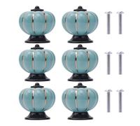 6Pcs Boutons Ceramique Tiroirs Boutons de Porte en Céramique Forme de Citrouille Bouton Poignées de Placard pour Meubles avec Vis pour Meubles, Armoires de Cuisine, Tiroirs, Commode (Bleu Clair)