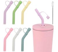 6pcs Embout Paille Silicone avec Capuchon, Réutilisables Embouts de Paille en Caoutchouc avec Brosse Rétractable pour Paille de Diamètre Extérieur 8-9mm Compatibles avec Stanley Pailles