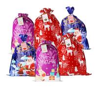 6pcs Géant Sacs Cadeaux de Noël, Sacs Cadeaux de Noël avec Cordon avec Étiquette Christmas Bag pour l'Emballage de Cadeaux de Noël