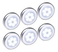 6pcs Lampe Détecteur de Mouvement, Veilleuse LED sans fil, Lampe de Placard pour escalier, placard, couloir, Argent - Lumière blanch