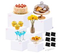 6PCS Presentoir Aperitif Buffet Cube, 5-10" Présentoir Gâteaux Acrylique | Supports de Buffet avec fond creux Mariage pour Traiteur Dessert Figurines Aliments, Blanc