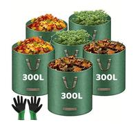 6PCS Sac à Déchets Verts de Jardin 300L avec 1 Paire Gants, Sac à Herbes Réutilisables avec 3 Poignées Renforcées