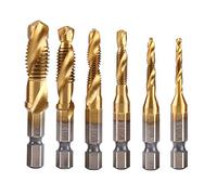 6pcs Set Forets taraudés, HSS M3-M10 Combinaison evêtue de titane 1/4" Foret taraudé métrique à pas de vis hexagonale